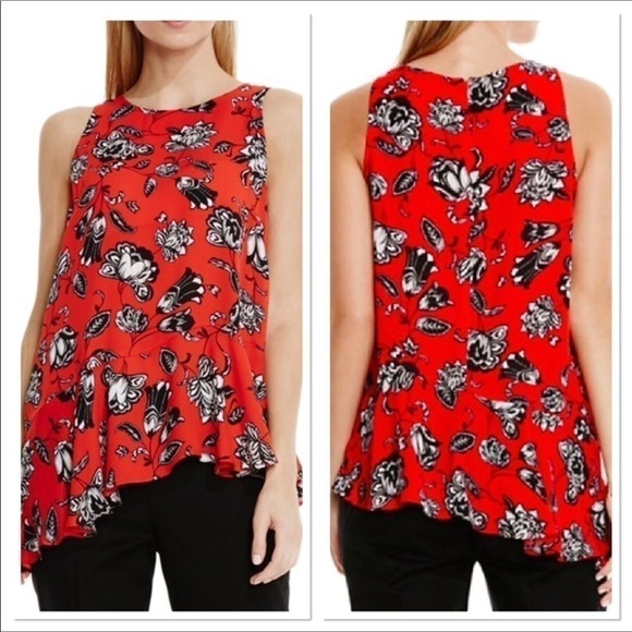 Vince Camuto red sleeveless asymmetrical hem top - Picture 1 of 8